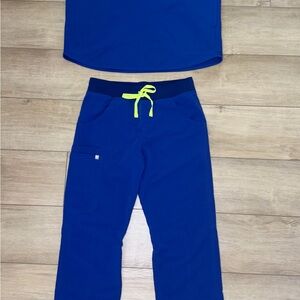 FIGS Royal Blue Scrub Set XS Rafaela Top + Kade Cargo Pants EUC